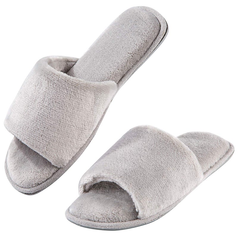 DL Open Toe Slippers for women Indoor, Cozy Memory Foam Womens House Slippers Summer Slip On, Comfy Soft Flannel Womens Bedroom Slippers Slide Breathable Size 7-8 Grey - Image 1